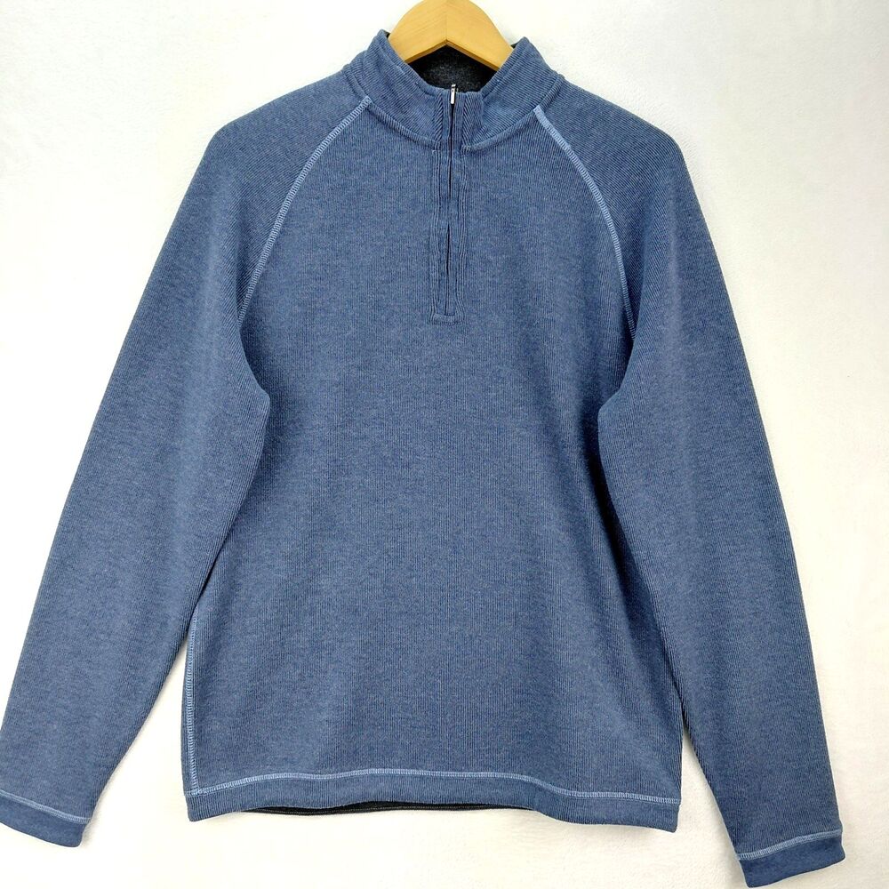 Johnnie-O Turner Quarter Zip Pullover Mens M Blue Black Reversible Golf Sweater